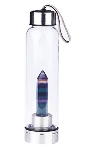 Glass Water Bottle w/ Changeable Crystal Center