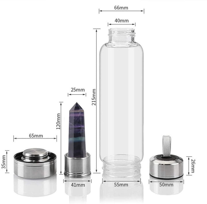 Glass Water Bottle w/ Changeable Crystal Center