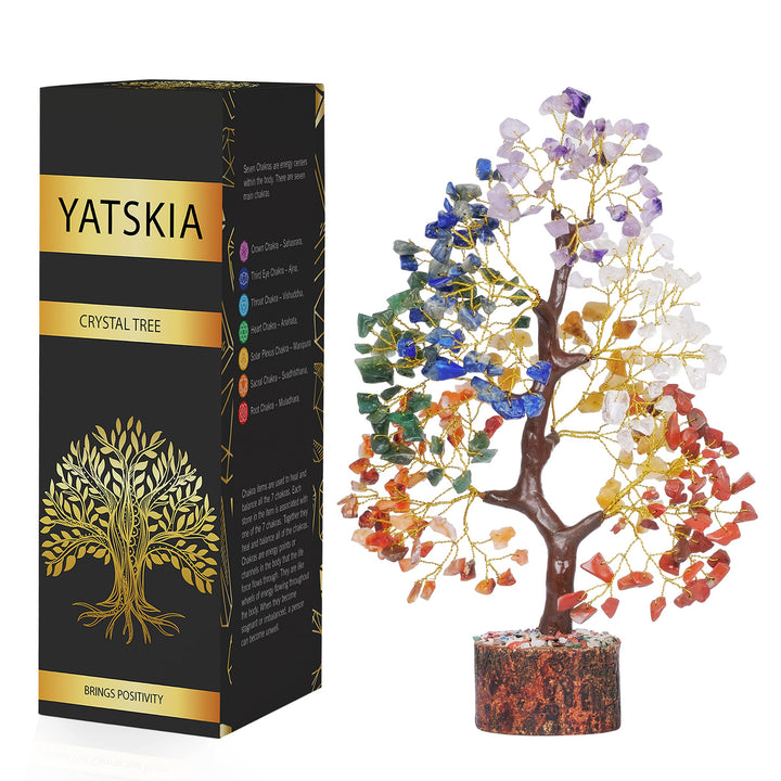 Chakra Tree of Life - Crystal Tree for Positive Energy - Seven Chakra Tree - 7 Chakra Tree, Money Tree, Feng Shui Decor, Chakra Stones, Crystals and Healing Stones, Premium Meditation Accessories Seven Chakra Golden Wire