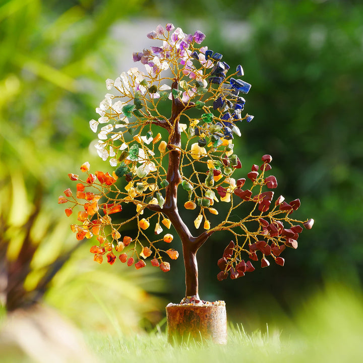 Chakra Tree of Life - Crystal Tree for Positive Energy - Seven Chakra Tree - 7 Chakra Tree, Money Tree, Feng Shui Decor, Chakra Stones, Crystals and Healing Stones, Premium Meditation Accessories Seven Chakra Golden Wire