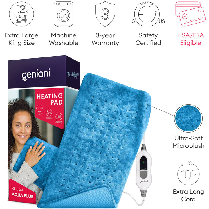 Extra Large Electric Heating Pad | Aqua Blue