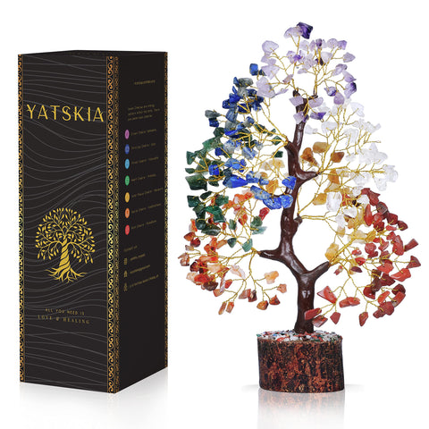 Chakra Tree of Life - Crystal Tree for Positive Energy - Seven Chakra Tree - 7 Chakra Tree, Money Tree, Feng Shui Decor, Chakra Stones, Crystals and Healing Stones, Premium Meditation Accessories Seven Chakra Golden Wire
