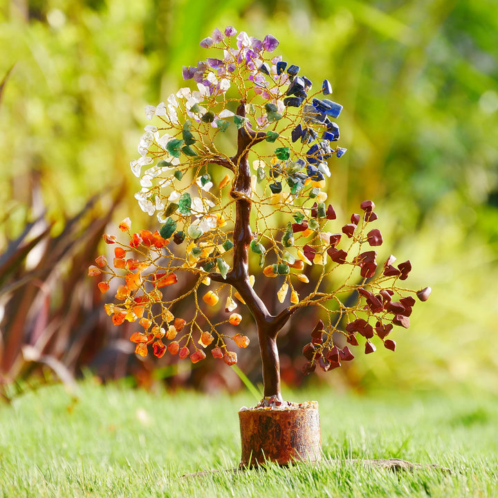 Chakra Tree of Life - Crystal Tree for Positive Energy - Seven Chakra Tree - 7 Chakra Tree, Money Tree, Feng Shui Decor, Chakra Stones, Crystals and Healing Stones, Premium Meditation Accessories Seven Chakra Golden Wire