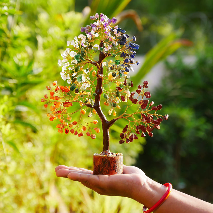 Chakra Tree of Life - Crystal Tree for Positive Energy - Seven Chakra Tree - 7 Chakra Tree, Money Tree, Feng Shui Decor, Chakra Stones, Crystals and Healing Stones, Premium Meditation Accessories Seven Chakra Golden Wire